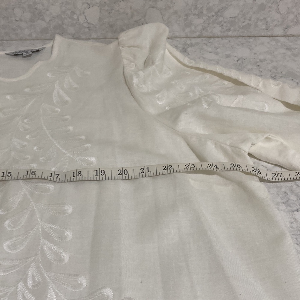 New white linen blend embroidered shift dress - Picture 9 of 11